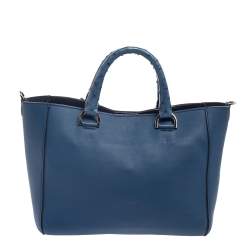 Pre Owned Mulberry Blue Leather And Ostrich Willow Tote