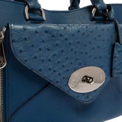 Pre Owned Mulberry Blue Leather And Ostrich Willow Tote
