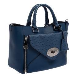 Pre Owned Mulberry Blue Leather And Ostrich Willow Tote