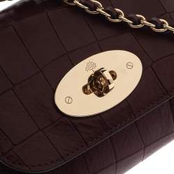 Pre Owned Mulberry Burgundy Crocodile Embossed Leather Mini Lily Shoulder Bag