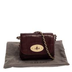 Pre Owned Mulberry Burgundy Crocodile Embossed Leather Mini Lily Shoulder Bag