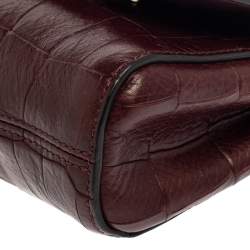 Pre Owned Mulberry Burgundy Crocodile Embossed Leather Mini Lily Shoulder Bag