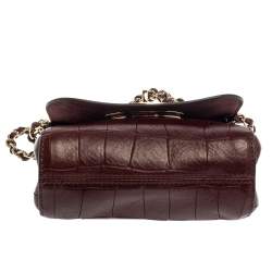 Pre Owned Mulberry Burgundy Crocodile Embossed Leather Mini Lily Shoulder Bag