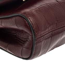 Pre Owned Mulberry Burgundy Crocodile Embossed Leather Mini Lily Shoulder Bag