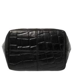 Pre Owned Mulberry Black Croc Embossed Leather Tote