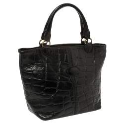 Pre Owned Mulberry Black Croc Embossed Leather Tote
