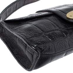 Pre Owned Mulberry Black Croc Embossed Leather Turnlock Flap Shoulder Bag