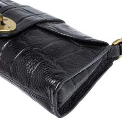 Pre Owned Mulberry Black Croc Embossed Leather Turnlock Flap Shoulder Bag