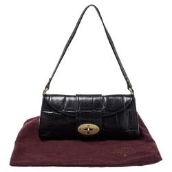 Pre Owned Mulberry Black Croc Embossed Leather Turnlock Flap Shoulder Bag