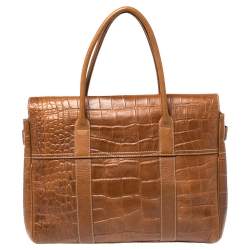 Pre Owned Mulberry Brown Croc Embossed Leather Bayswater Satchel
