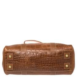Pre Owned Mulberry Brown Croc Embossed Leather Bayswater Satchel