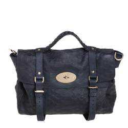Mulberry Navy Blue Python Embossed Leather Oversized Alexa Satchel