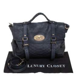 Mulberry Navy Blue Python Embossed Leather Oversized Alexa Satchel