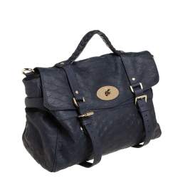 Mulberry Navy Blue Python Embossed Leather Oversized Alexa Satchel