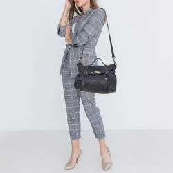Mulberry Navy Blue Python Embossed Leather Oversized Alexa Satchel