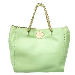 Mulberry Mint Green Leather Flower Cecily Tote