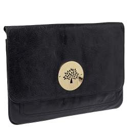 Pre Owned Mulberry Black Leather Oversized Clutch