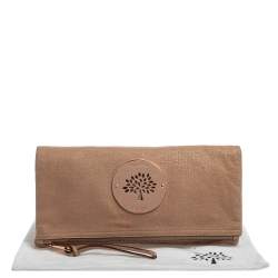 Pre Owned Mulberry Rose Gold Shimmer Nubuck Leather Daria Fold Over Clutch