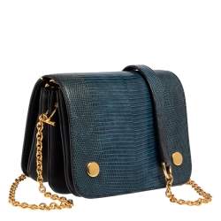 Pre Owned Mulberry Blue/Black Lizard Embossed Leather Clifton Crossbody Bag