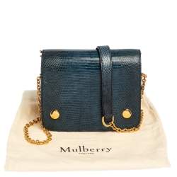 Pre Owned Mulberry Blue/Black Lizard Embossed Leather Clifton Crossbody Bag