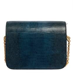 Pre Owned Mulberry Blue/Black Lizard Embossed Leather Clifton Crossbody Bag