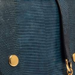 Pre Owned Mulberry Blue/Black Lizard Embossed Leather Clifton Crossbody Bag