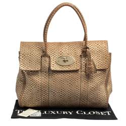 Pre Owned Mulberry Brown/Gold Snakeskin Effect Suede Bayswater Satchel