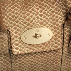 Pre Owned Mulberry Brown/Gold Snakeskin Effect Suede Bayswater Satchel