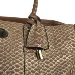 Pre Owned Mulberry Brown/Gold Snakeskin Effect Suede Bayswater Satchel