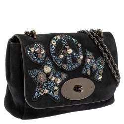 Pre Owned Mulberry Midnight Blue Suede Small Lily Embellished Shoulder Bag
