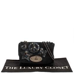 Pre Owned Mulberry Midnight Blue Suede Small Lily Embellished Shoulder Bag