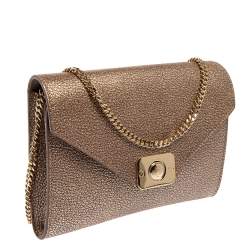 Pre Owned Mulberry Metallic Gold Leather Delphie Duo Chain Shoulder Bag