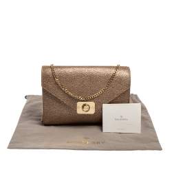 Pre Owned Mulberry Metallic Gold Leather Delphie Duo Chain Shoulder Bag