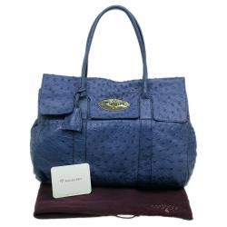 Mulberry Blue Ostrich Leather Bayswater Satchel Bag