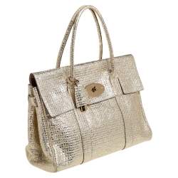 Pre Owned Mulberry Metallic Gold Textured Leather Bayswater Satchel