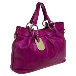 Pre Owned Mulberry Magenta Leather Metal Plate Charm Shoulder Bag