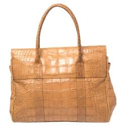 Pre Owned Mulberry Tan Croc Embossed Leather Bayswater Satchel