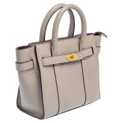 Pre Owned Mulberry Grey Leather Micro Bayswater Zip Tote