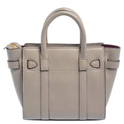 Pre Owned Mulberry Grey Leather Micro Bayswater Zip Tote