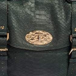 Mulberry Dark Teal Green Python Embossed Leather Oversized Alexa Satchel