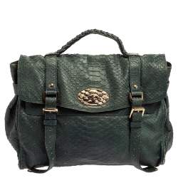 Mulberry Dark Teal Green Python Embossed Leather Oversized Alexa Satchel