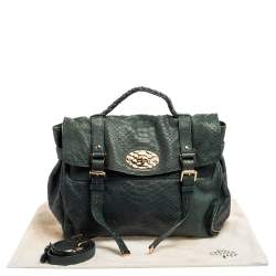 Mulberry Dark Teal Green Python Embossed Leather Oversized Alexa Satchel
