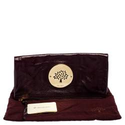 Pre Owned Mulberry Burgundy Leather Daria Fold Over Clutch 