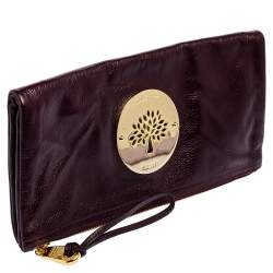 Pre Owned Mulberry Burgundy Leather Daria Fold Over Clutch 