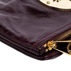 Pre Owned Mulberry Burgundy Leather Daria Fold Over Clutch 