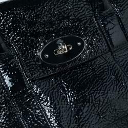 Pre Owned Mulberry Navy Blue Wrinkled Patent Leather Small Bayswater Satchel