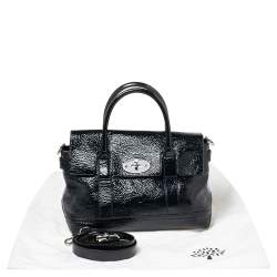 Pre Owned Mulberry Navy Blue Wrinkled Patent Leather Small Bayswater Satchel