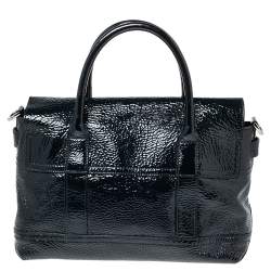 Pre Owned Mulberry Navy Blue Wrinkled Patent Leather Small Bayswater Satchel