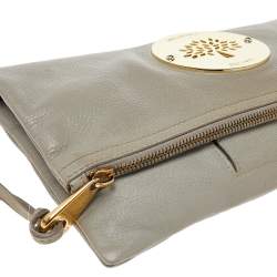 Pre Owned Mulberry Grey Leather Daria Fold-Over Clutch 
