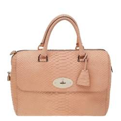 Pre Owned Mulberry Beige Python Embossed Leather Medium Del Rey Satchel
